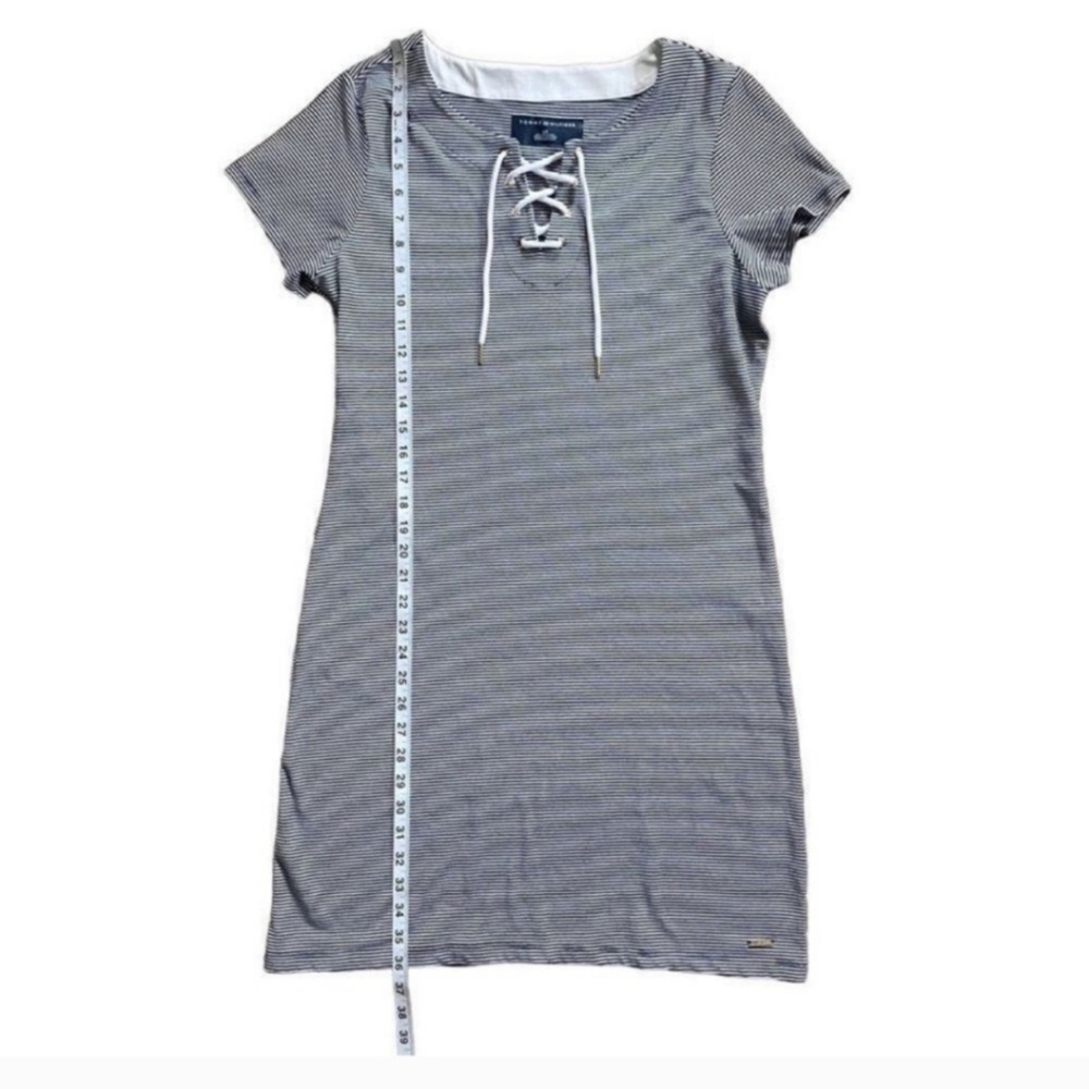 Tommy Hilfiger Nautical Lace Up Navy Blue & White Stripe Casual Dress Sz Large
